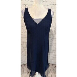 Jans Boutique Navy Blue Crepe Illusion V-Neck Sheath Sleeveless Dress Size 8
